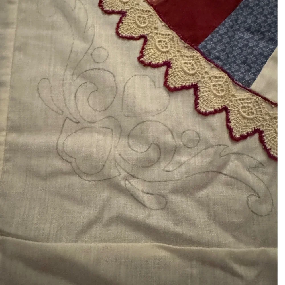 Handmade Quilt Top Panels 12 Vintage Patchwork Red White Blue Cotton